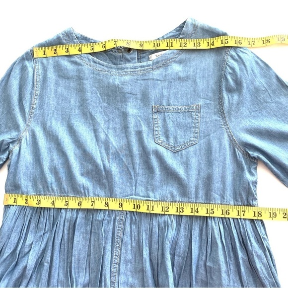 Esley Chambray Babydoll Mini Cotton Dress Medium Summer Fall Breathable Casual - Picture 11 of 13